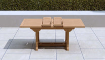Teak Rectangular Extending Garden Dining Table 130-180cm Showing Extension Leaves