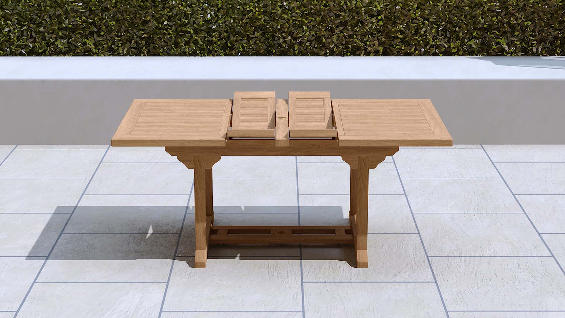 Teak Rectangular Extending Garden Dining Table 130-180cm Showing Extension Leaves