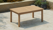 Teak Fixed Rectangular Table 100 x 160cm with Parasol Hole Front Angled View