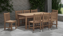 100 x 200cm Teak Fixed Rectangular Table & 8 Salisbury Garden Dining Chairs Front Angled View