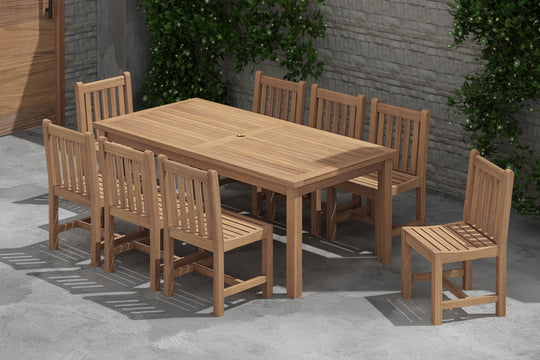 100 x 200cm Teak Fixed Rectangular Table & 8 Salisbury Garden Dining Chairs Overhead Perspective