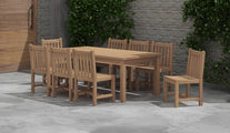100 x 200cm Teak Fixed Rectangular Table & 8 Salisbury Garden Dining Chairs Alternative Front Angled View