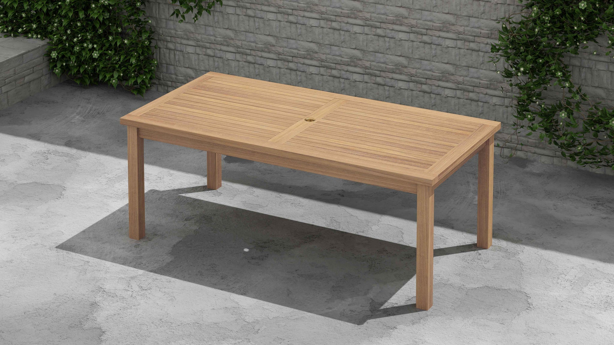 100 x 200cm Teak Fixed Rectangular Garden Table Overhead Perspective
