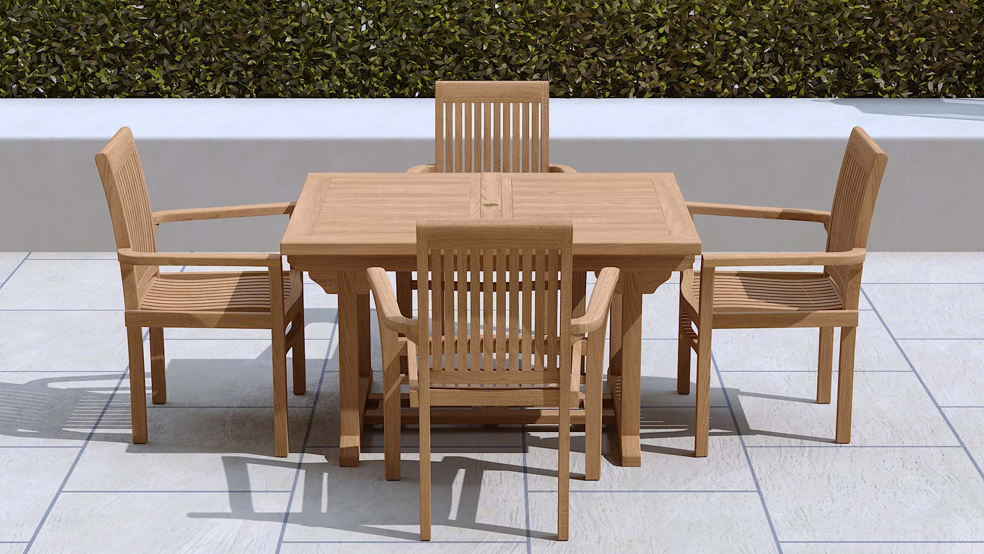 Teak Rectangular Extending Garden Dining Table 130-180cm & Wells Stacking Carver Chairs Closed