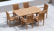 Teak Rectangular Extending Garden Dining Table 130-180cm & Wells Stacking Carver Chairs Alternative Elevated Perspective