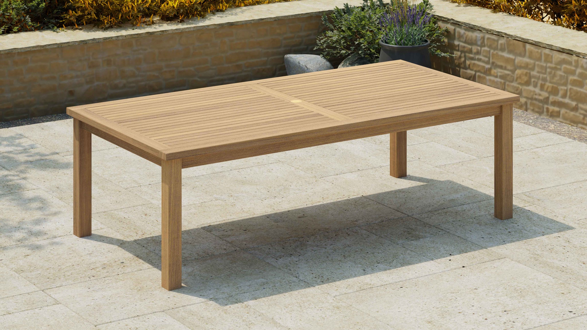 120 x 240cm Teak Fixed Rectangular Garden Dining Table Front Angled View