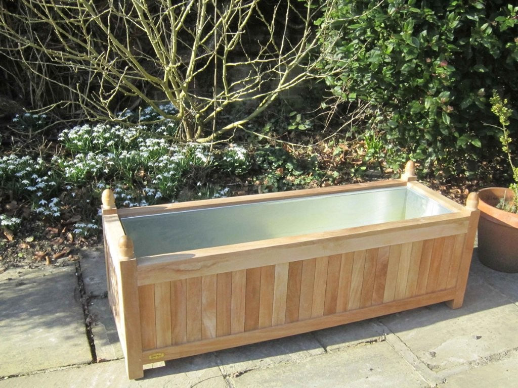 Rectangular Teak Planter 45 x 135cm with Galvanised Liner