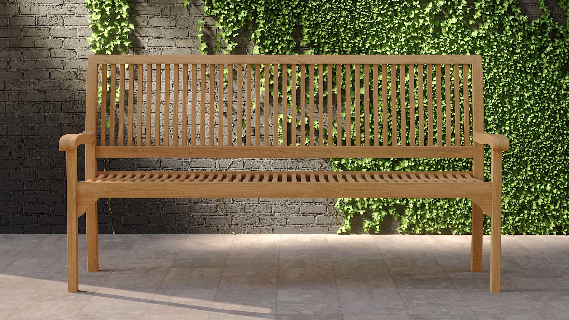 Guildford Teak Garden Bench 3 Seater 150cm Front View