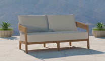 Windsor Teak Two Seater Sofa with Ecru Cushions Front Angled View