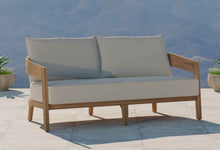 Windsor Teak Two Seater Sofa with Ecru Cushions Front Angled View