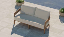 Windsor Teak Two Seater Sofa with Ecru Cushions Overhead Perspective