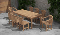 100 x 200cm Teak Fixed Garden Dining Table with 2 Winchester Carver & 6 Winchester Dining Chairs Overhead Perspective