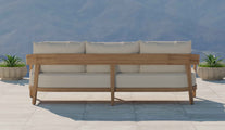 Windsor Teak Three Seater Sofa with Ecru Cushions Rear View