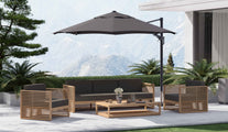 Buckingham Teak Modular Outdoor Lounge Set Featuring Three Seat Sofa, 2 Lounge Armchairs, Rectangular Coffee Table & Cantilever Parasol in Graphite