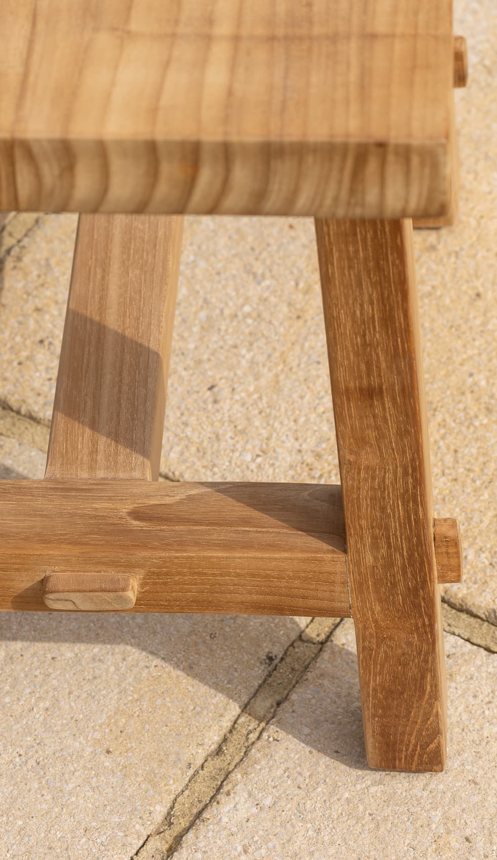 Rectangular teak stool - close up