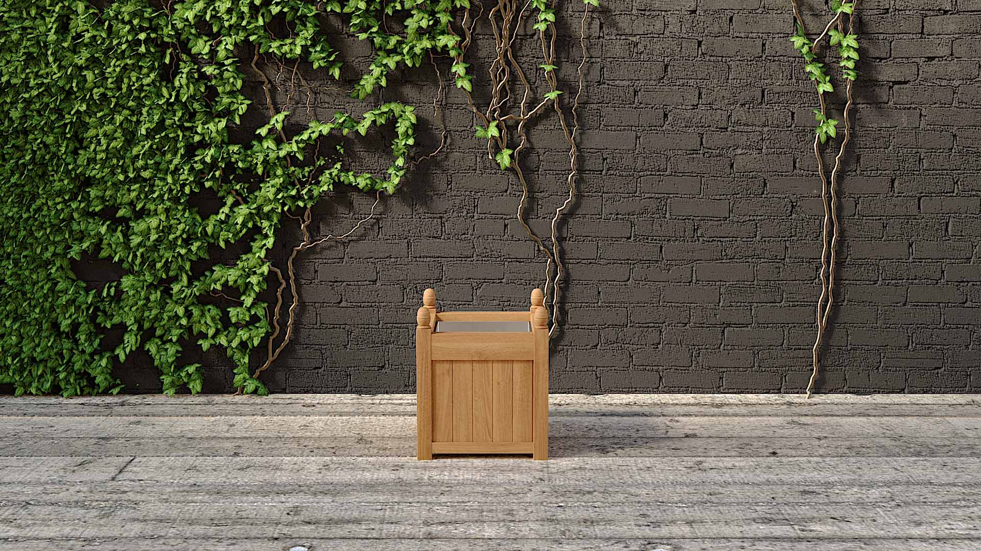 Teak Small Square Planter 45 x 45cm With Galvanized Liner