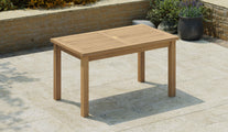 Teak Fixed Rectangular Table 80 x 140cm with Parasol Hole Front Angled View