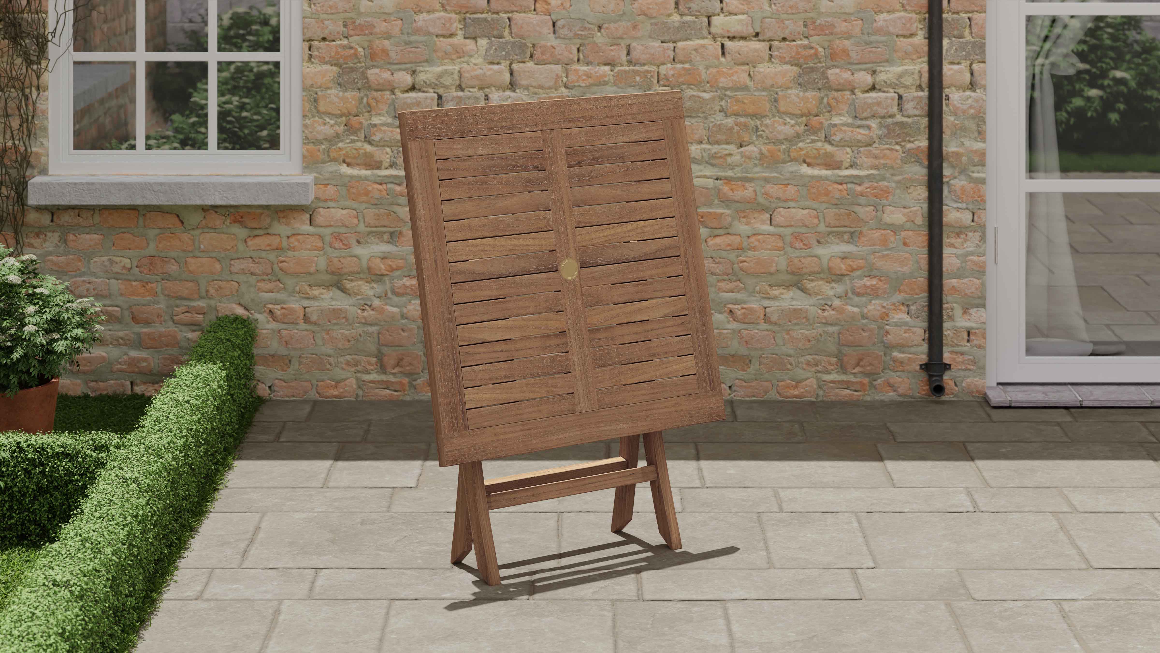 Square Folding Teak Garden Table Shown Folded