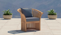 Teak Ascot Lounge Chair with Cushions From The Paris Range - Cornflower Seat Cushion and Navy Scatter Cushion