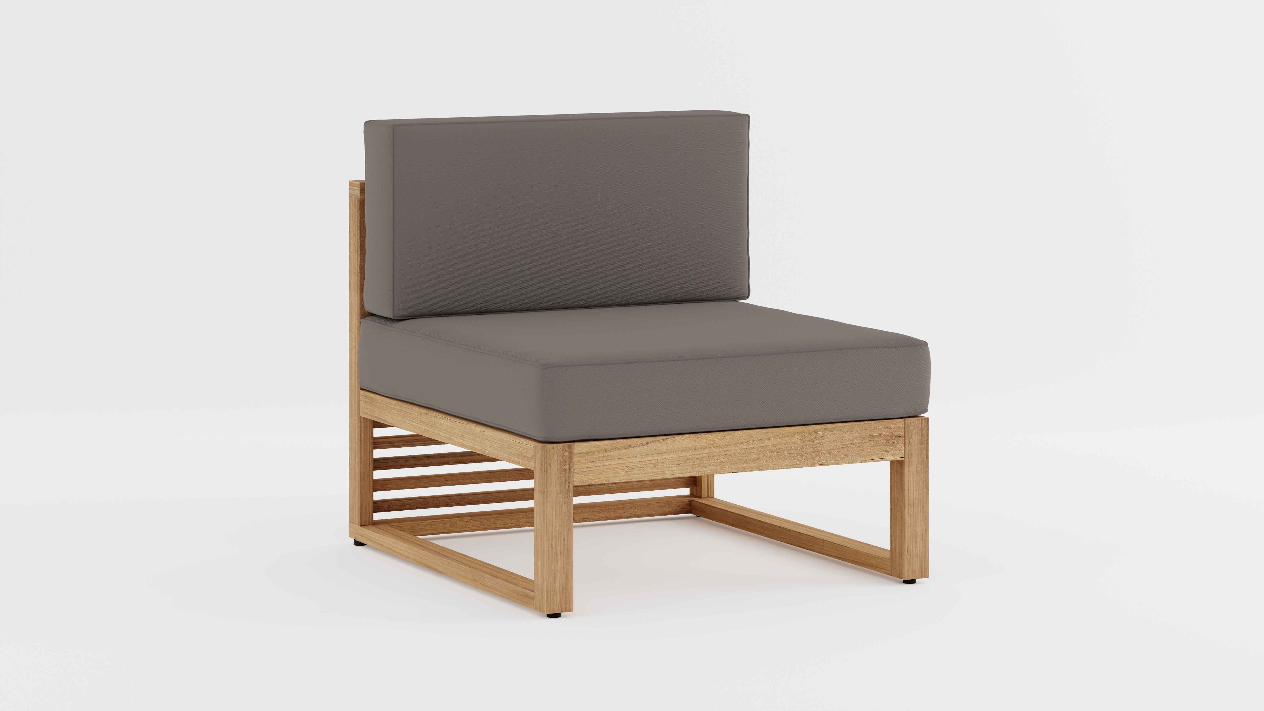 Buckingham Teak Modular One Seat Mid Section with Light Grey Cushions