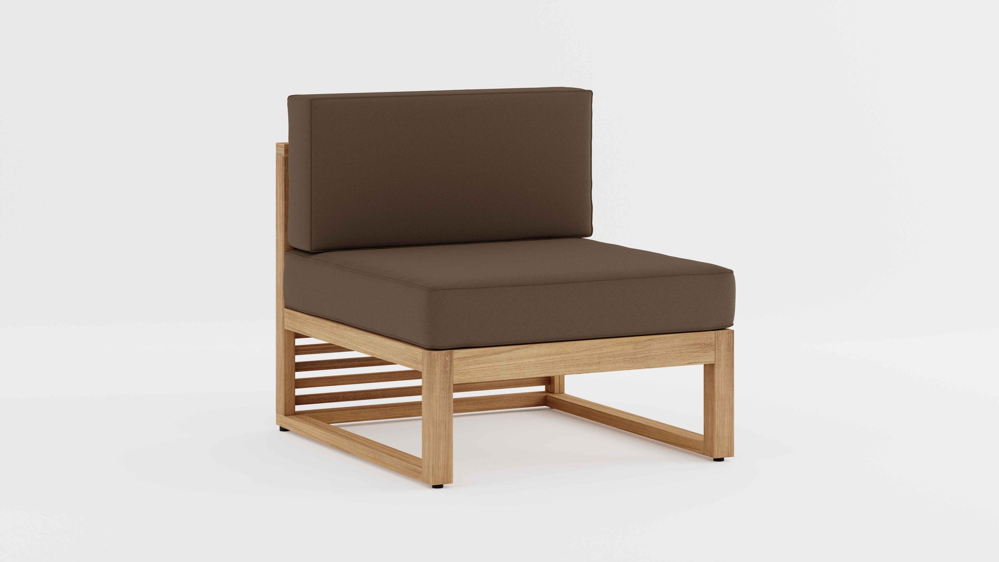 Buckingham Teak Modular One Seat Mid Section with Taupe Cushions