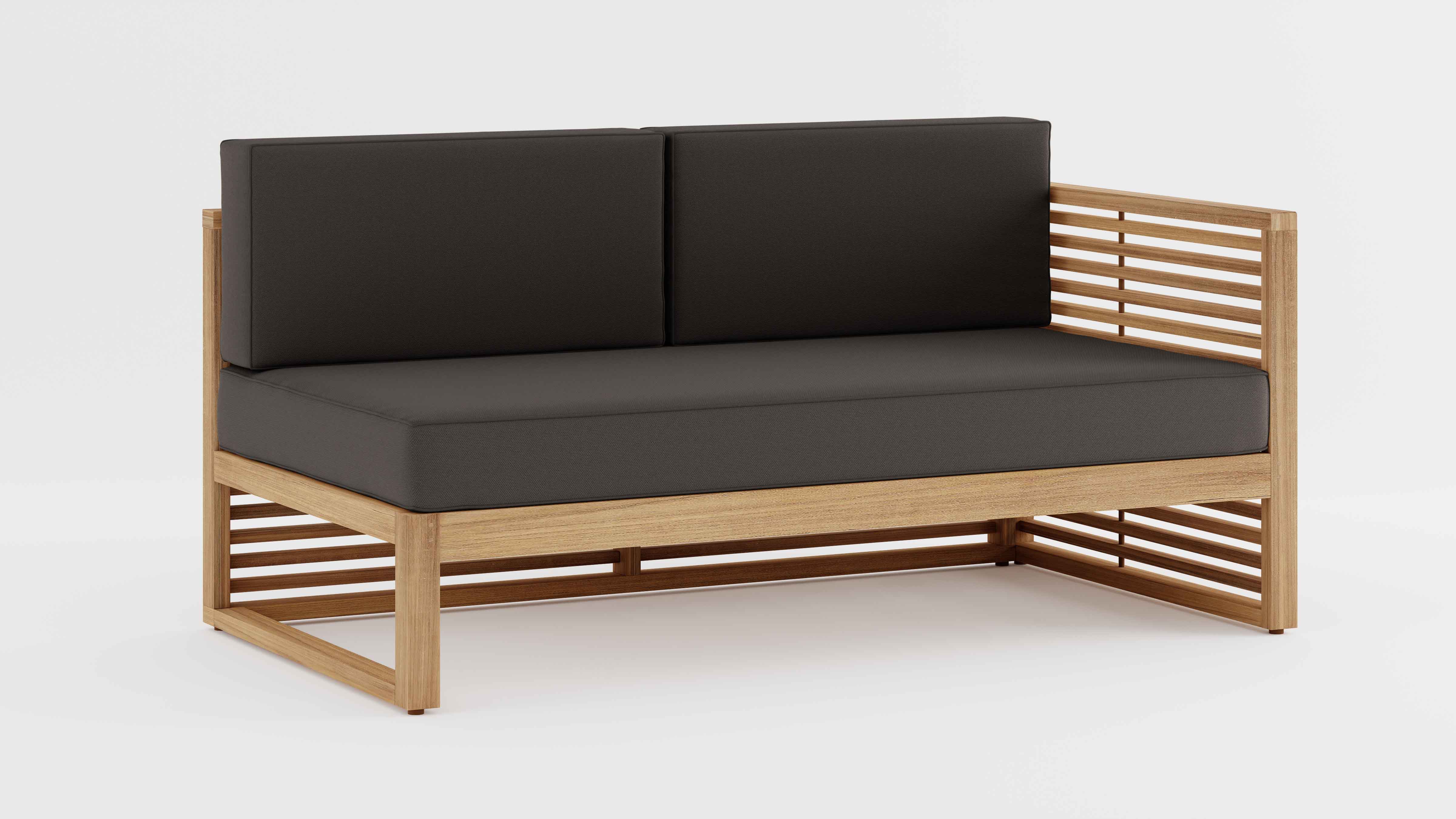 Buckingham Teak Modular Open End Two Seater Sofa with Graphite Cushions