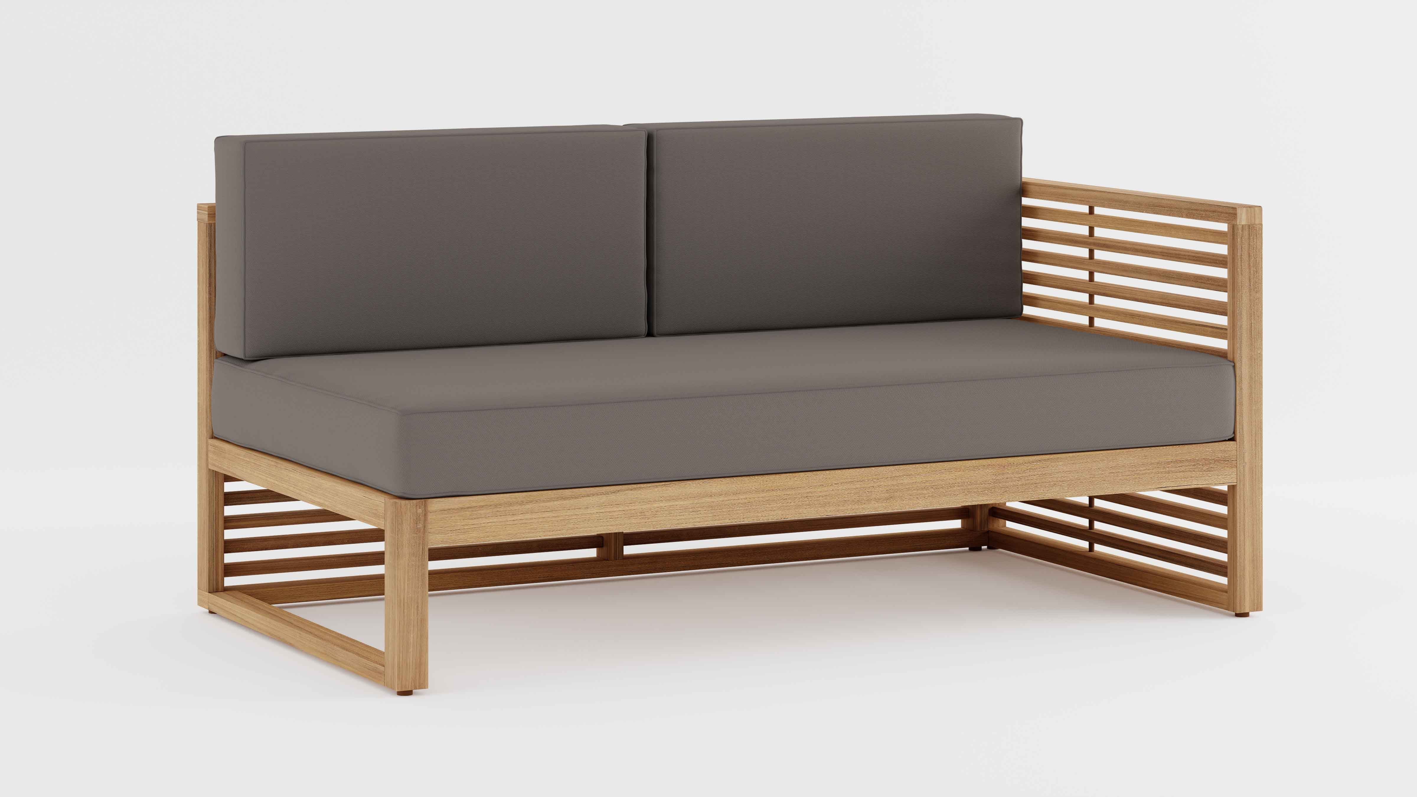 Buckingham Teak Modular Open End Two Seater Sofa with Light Grey Cushions