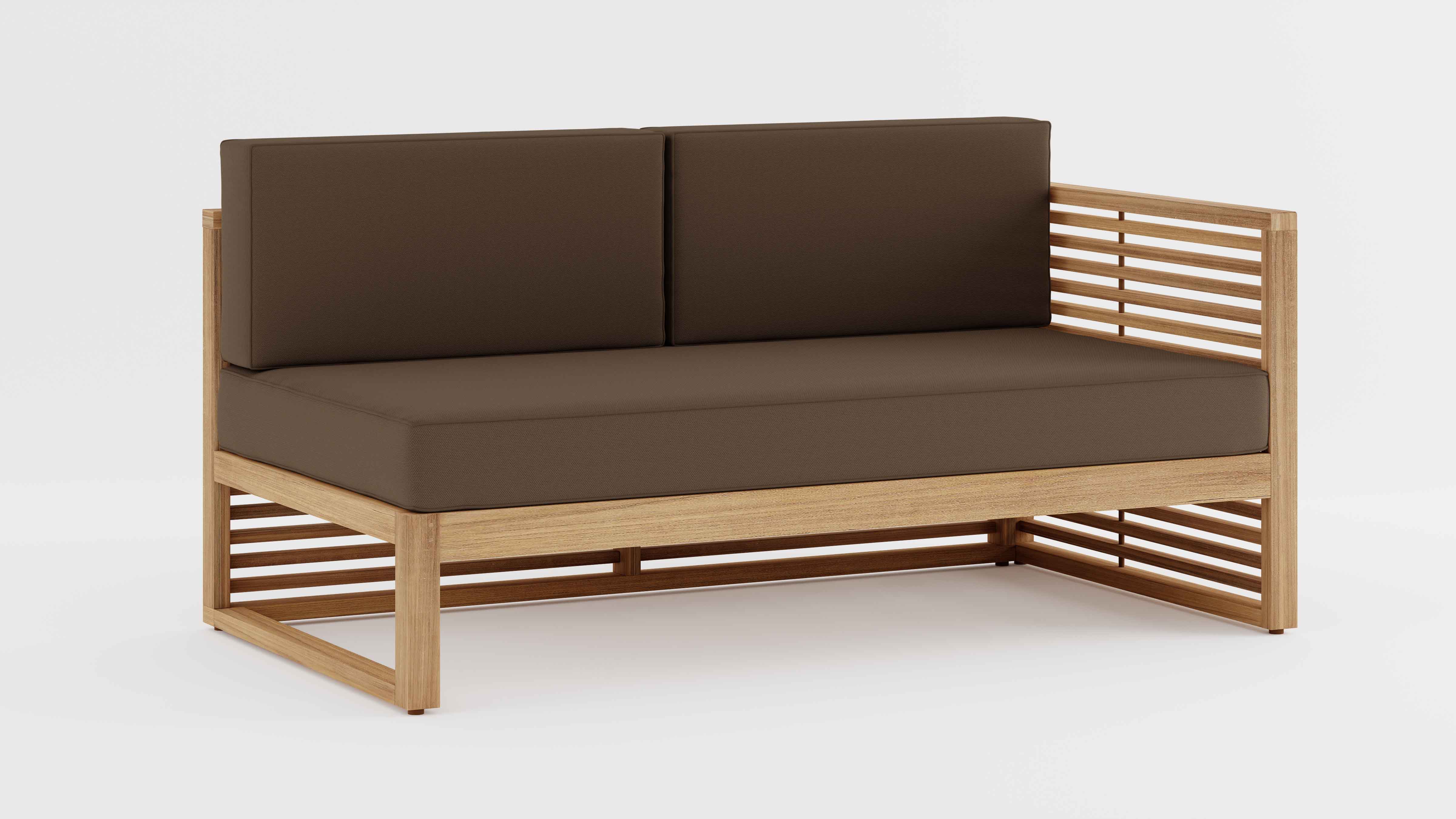 Buckingham Teak Modular Open End Two Seater Sofa with Taupe Cushions