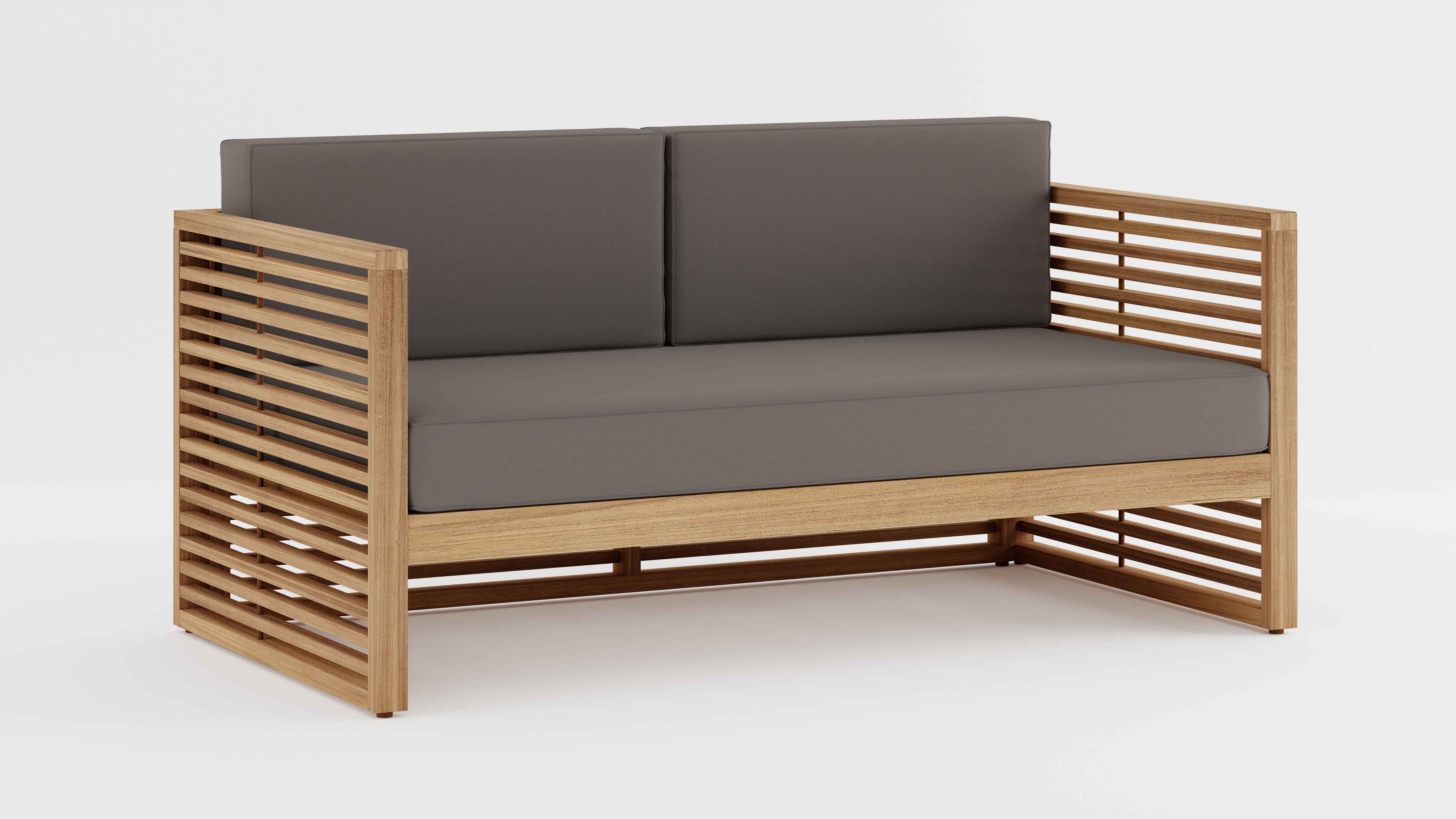 Buckingham Teak Modular Two Seater Sofa with Light Grey Cushions