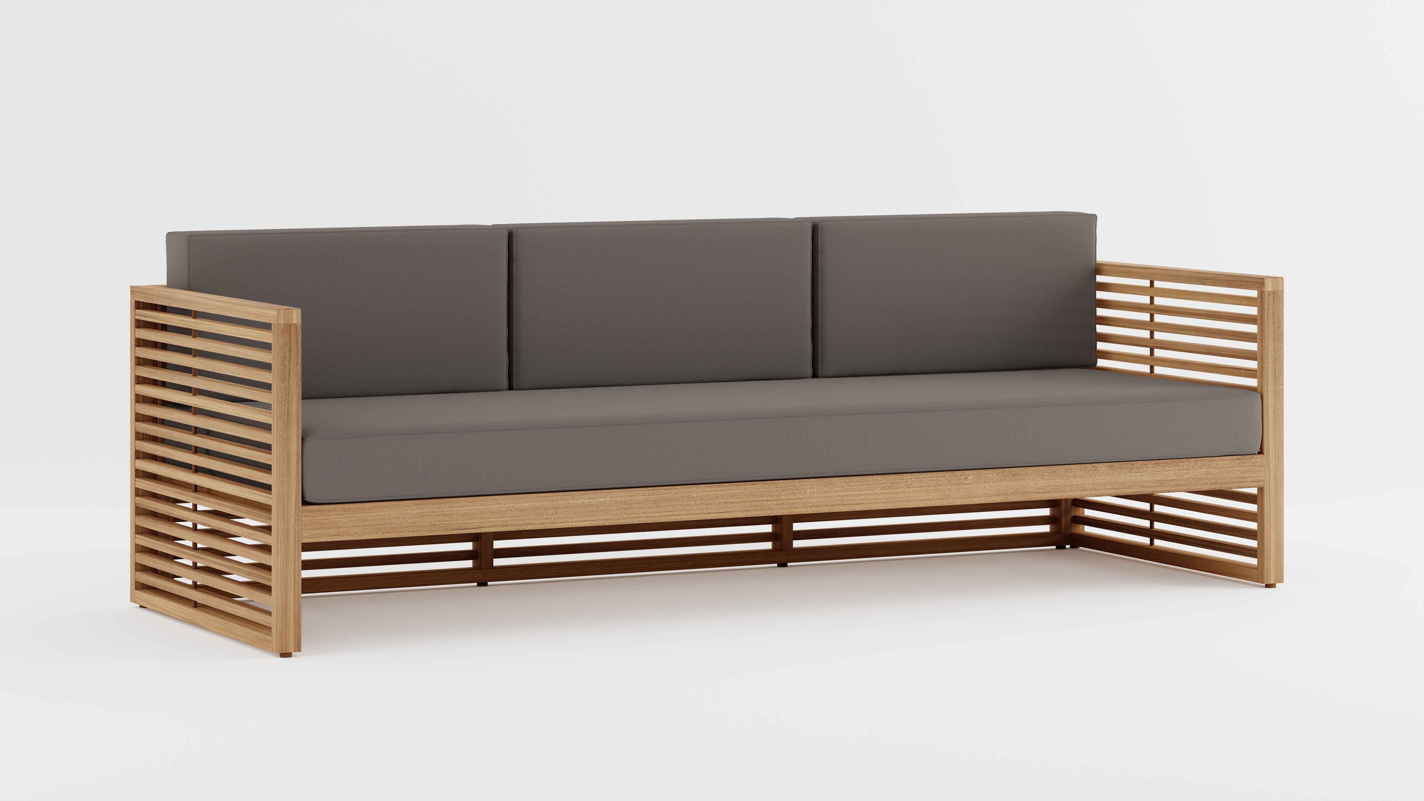 Buckingham Teak Modular Three Seater Sofa with Light Grey Cushions