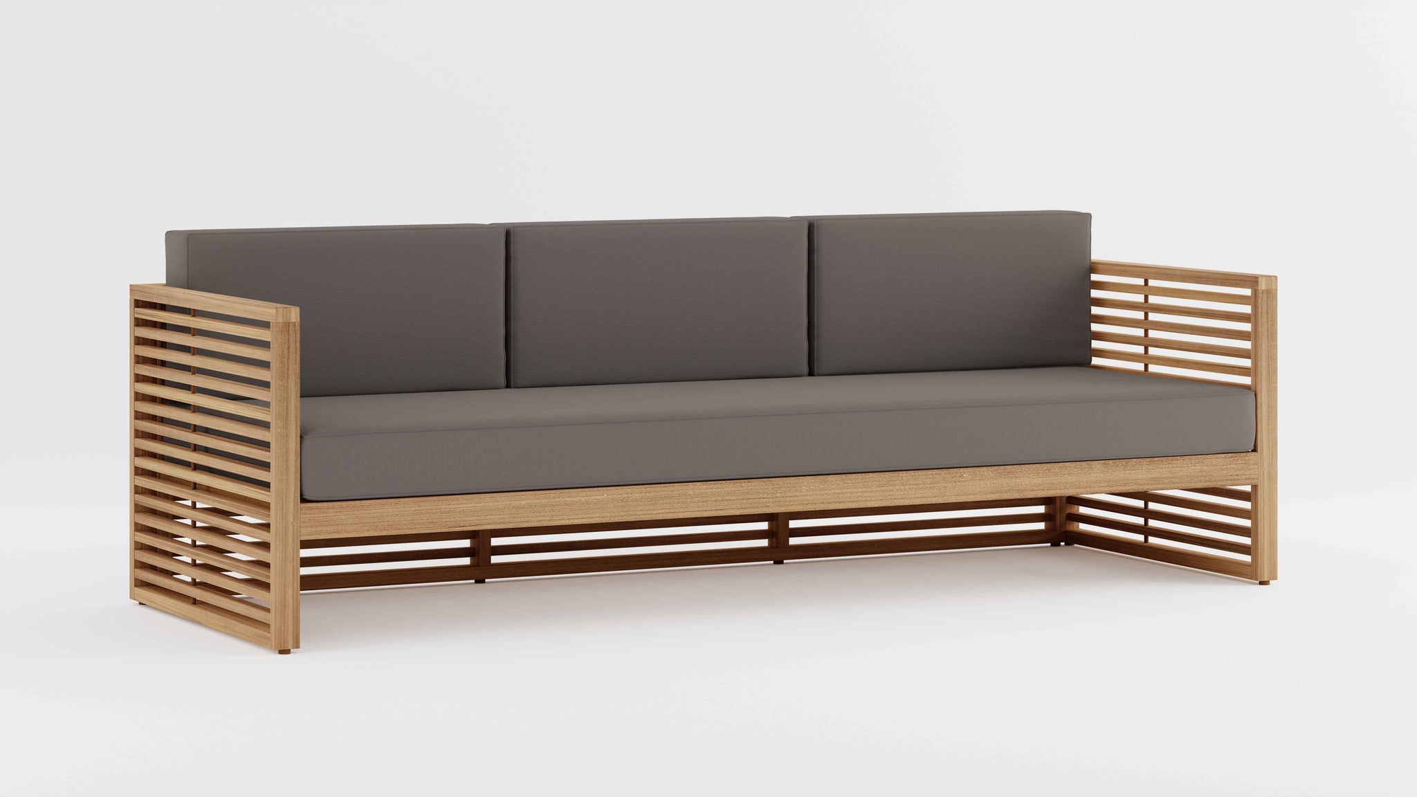 Buckingham Teak Modular Three Seater Sofa with Light Grey Cushions