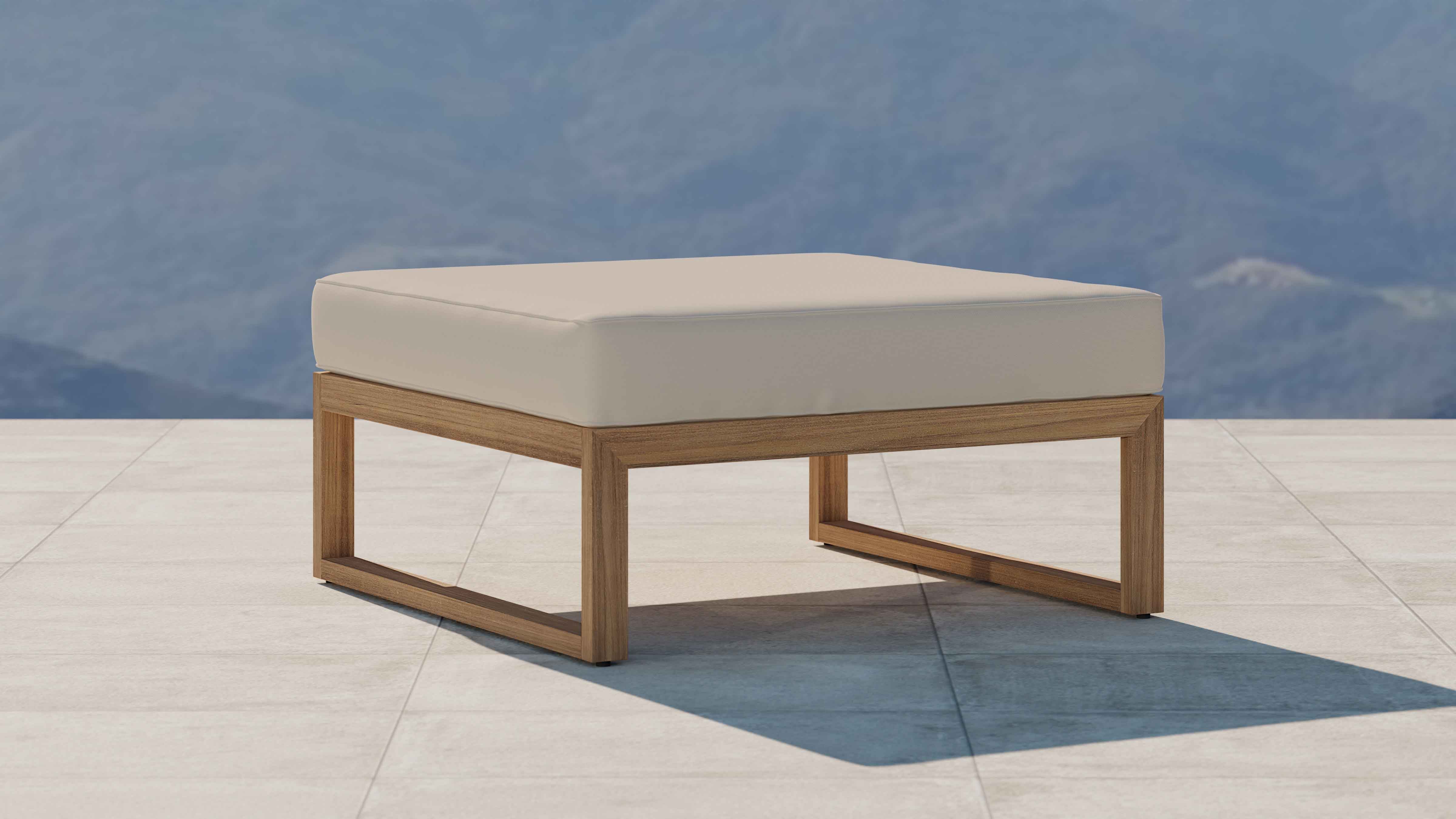 Buckingham Teak Modular Footstool with Ecru Cushion Front Angled View