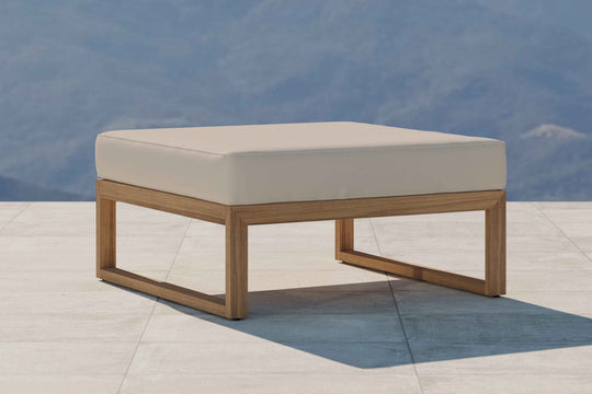 Buckingham Teak Modular Footstool with Ecru Cushion Front Angled View
