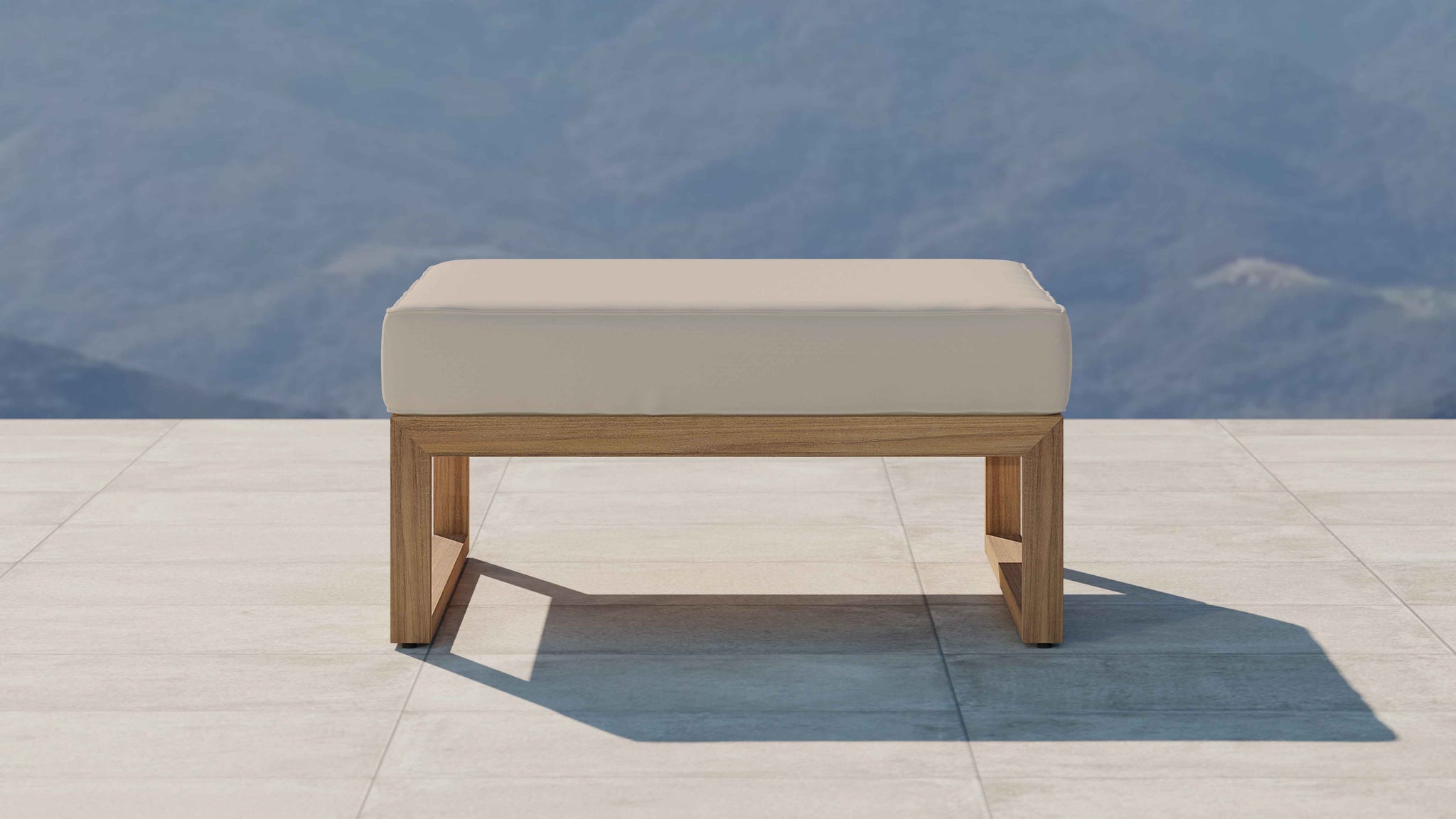 Buckingham Teak Modular Footstool with Ecru Cushion Front View