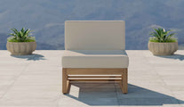 Buckingham Teak Modular Sofa Range Showing One Seat Mid Section with Ecru Cushions Front View
