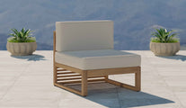 Buckingham Teak Modular Sofa Range Showing One Seat Mid Section with Ecru Cushions Front Angled View