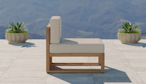 Buckingham Teak Modular Sofa Range Showing One Seat Mid Section with Ecru Cushions Side View