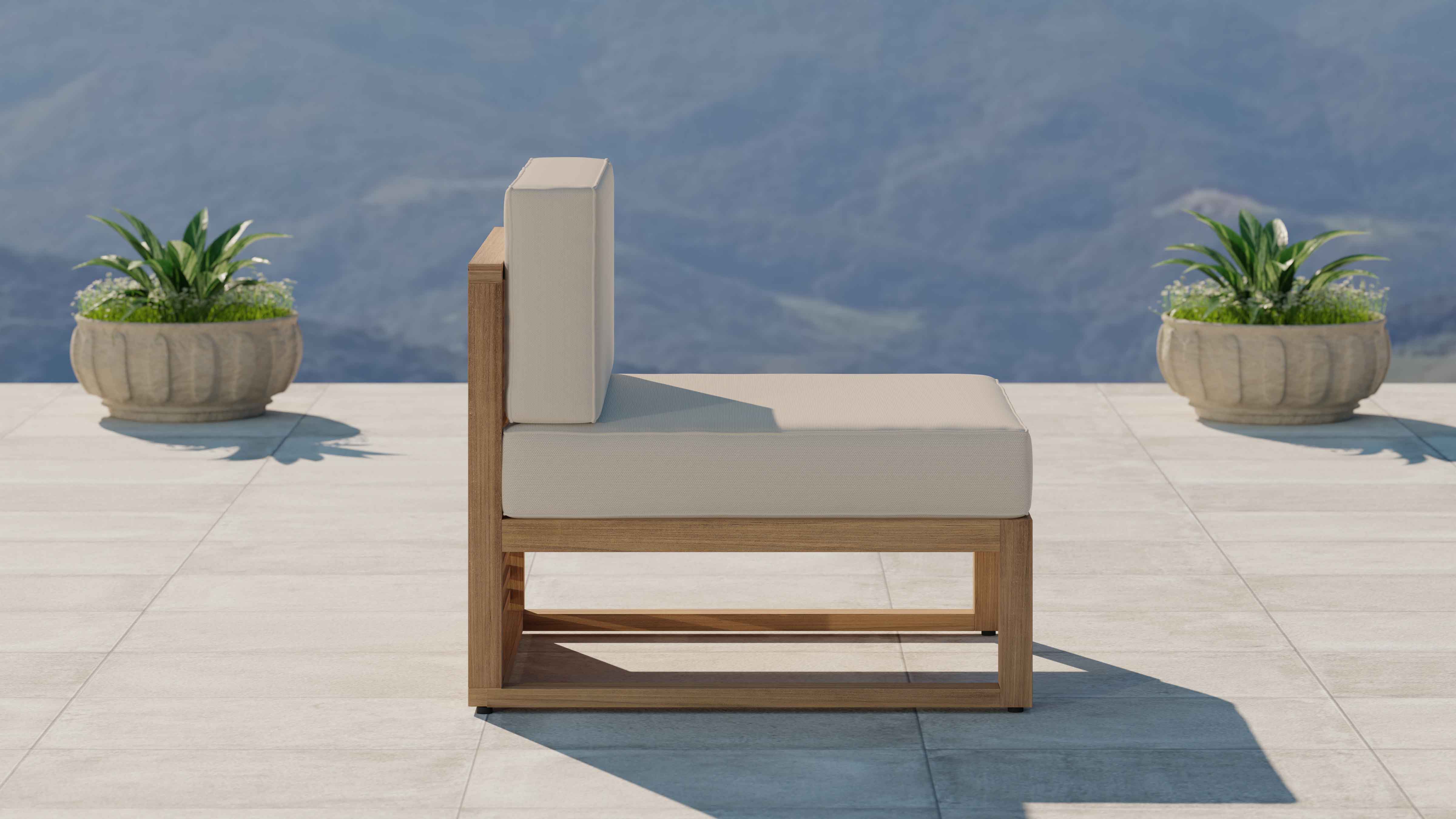 Buckingham Teak Modular Sofa Range Showing One Seat Mid Section with Ecru Cushions Side View