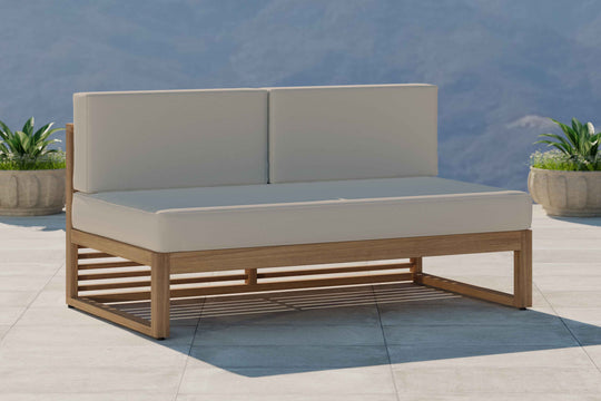 Buckingham Teak Modular Two Seat Mid Section with Ecru Cushions Front Angled View