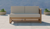 Buckingham Teak Modular Open End Two Seater Sofa with Ecru Cushions Front View