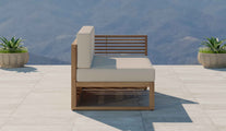 Buckingham Teak Modular Open End Two Seater Sofa with Ecru Cushions Side View