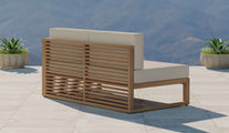 Buckingham Teak Modular Open End Two Seater Sofa with Ecru Cushions Front Rear View
