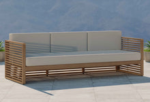 Buckingham Teak Modular Three Seater Sofa with Ecru Cushions Front Angled View