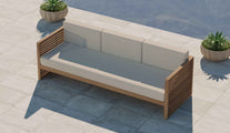 Buckingham Teak Modular Three Seater Sofa with Ecru Cushions Overhead Perspective
