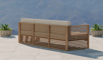 Buckingham Teak Modular Three Seater Sofa with Ecru Cushions Rear Angled View