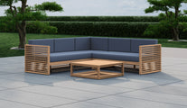 Buckingham Teak Outdoor Modular L Shaped Sofa in Paris Navy with Square Coffee Table