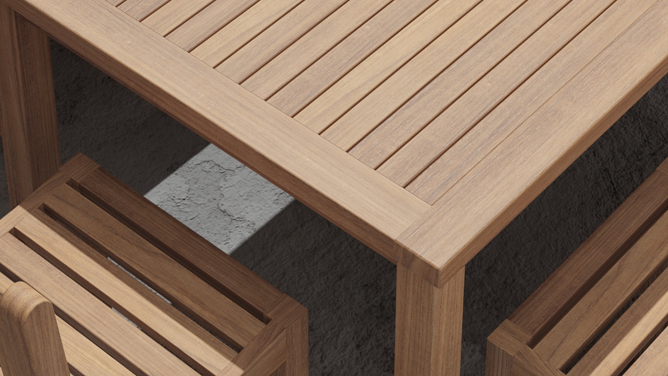 Teak Fixed Rectangular Garden Dining Table & Salisbury Dining Chairs Close Up Detail