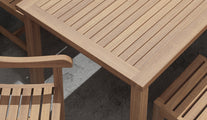 100x200cm Teak Fixed Rectangular Table With Salisbury Carver & Dining Chairs Up Close Detail