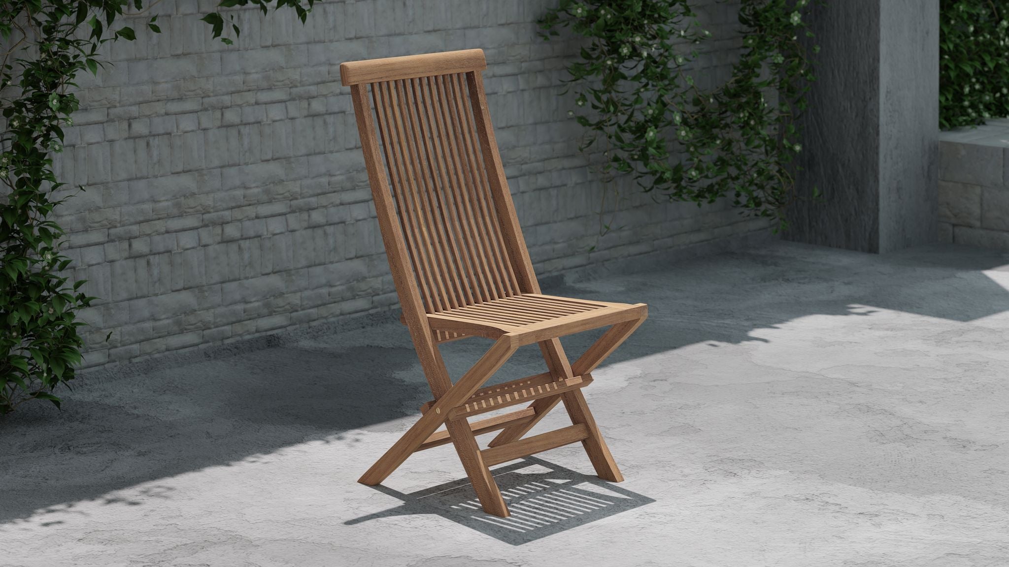 Lincoln Folding Teak Garden Dining Chair Front Side View