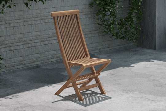 Lincoln Folding Teak Garden Dining Chair Front Side View